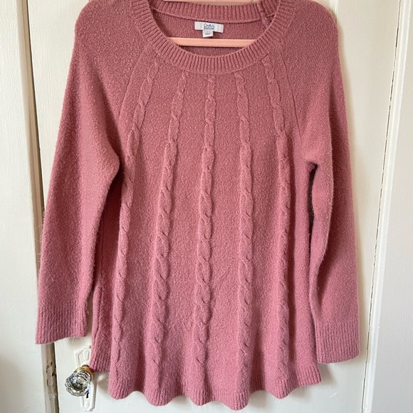 Croft & Barrow Pink Crew Neck Cable Knit Sweater - Picture 1 of 4